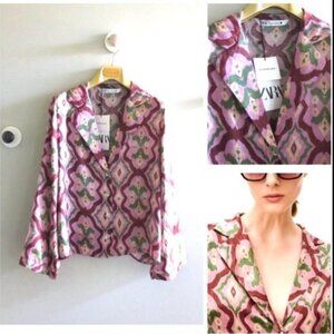 Zara Flowy Printed Blouse made in Morocco size S NEW WITH TAG!